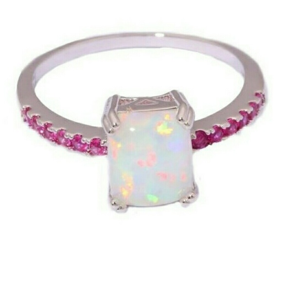 Silver Fire Opal Pink CZ  Women Ring - Picture 3 of 5